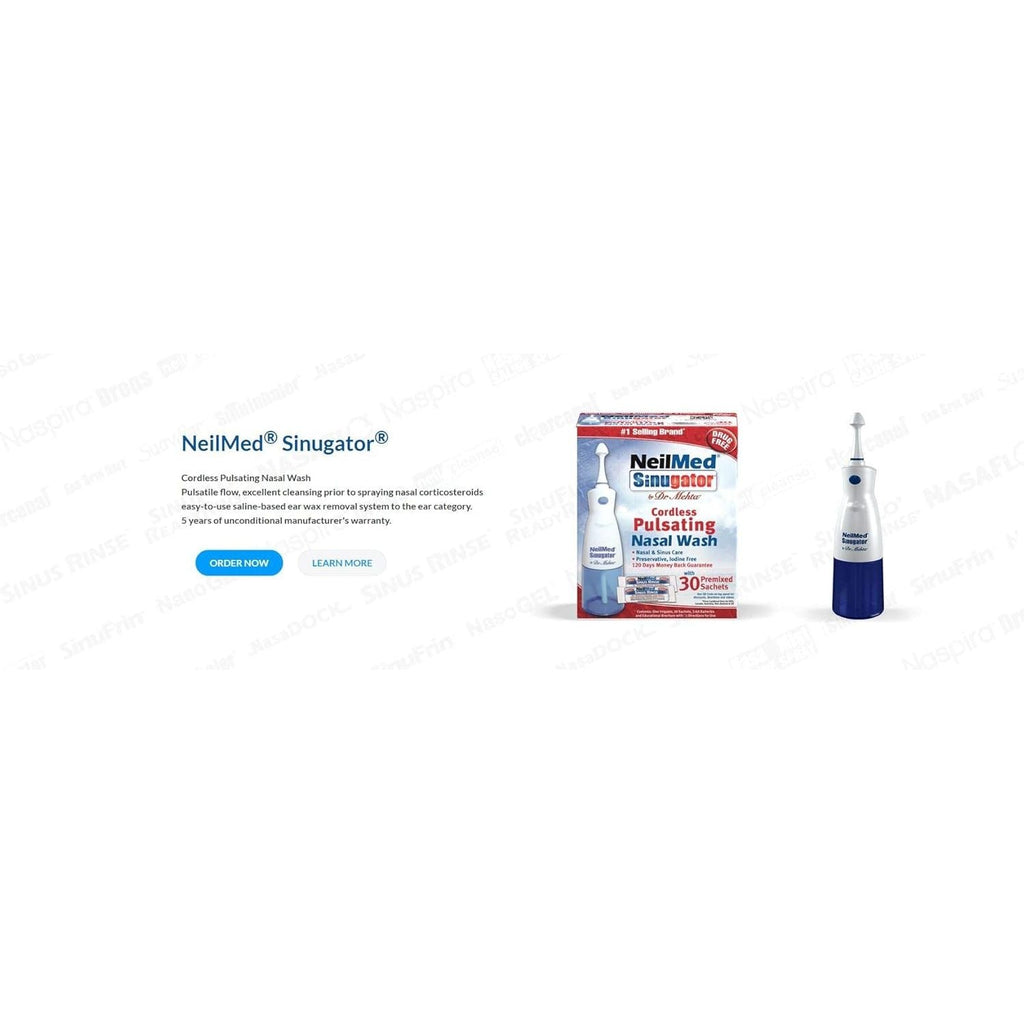 Buy now NeilMed Sinugator Cordless Pulsating Nasal Wash Kit with One Irrigator, 30 Premixed Packets and 3 AA Batteries(Pack of 1) at indiglob india