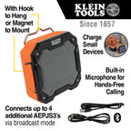 Buy now KLEIN TOOLS AEPJS3 Bluetooth Jobsite Speaker with Magnet and Hook, 20-Hr Run Time, Charge Via USB A or C, Pair Multiple Speakers Via Broadcast, Hands Free Capable at indiglob india