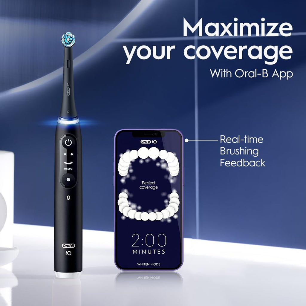 Buy now Oral-B iO Deep Clean + Protect Rechargeable Electric Toothbrush, Black, iO Series 7, 2 Replacement Brush Heads, Charging Travel Case at indiglob india