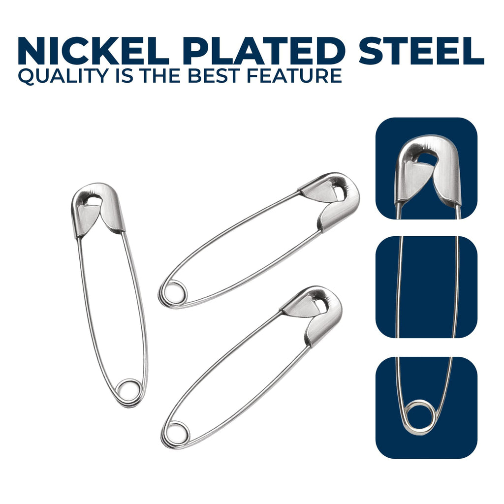 250 Pack Safety Pins by Luxurecourt, 4 Assorted Sizes of Durable, Silver Small and Large Safety Pins Bulk, Rust-Resistant Nickel Plated Steel, Sharp Edge Pins for Clothes, Sewing, Arts & Craft