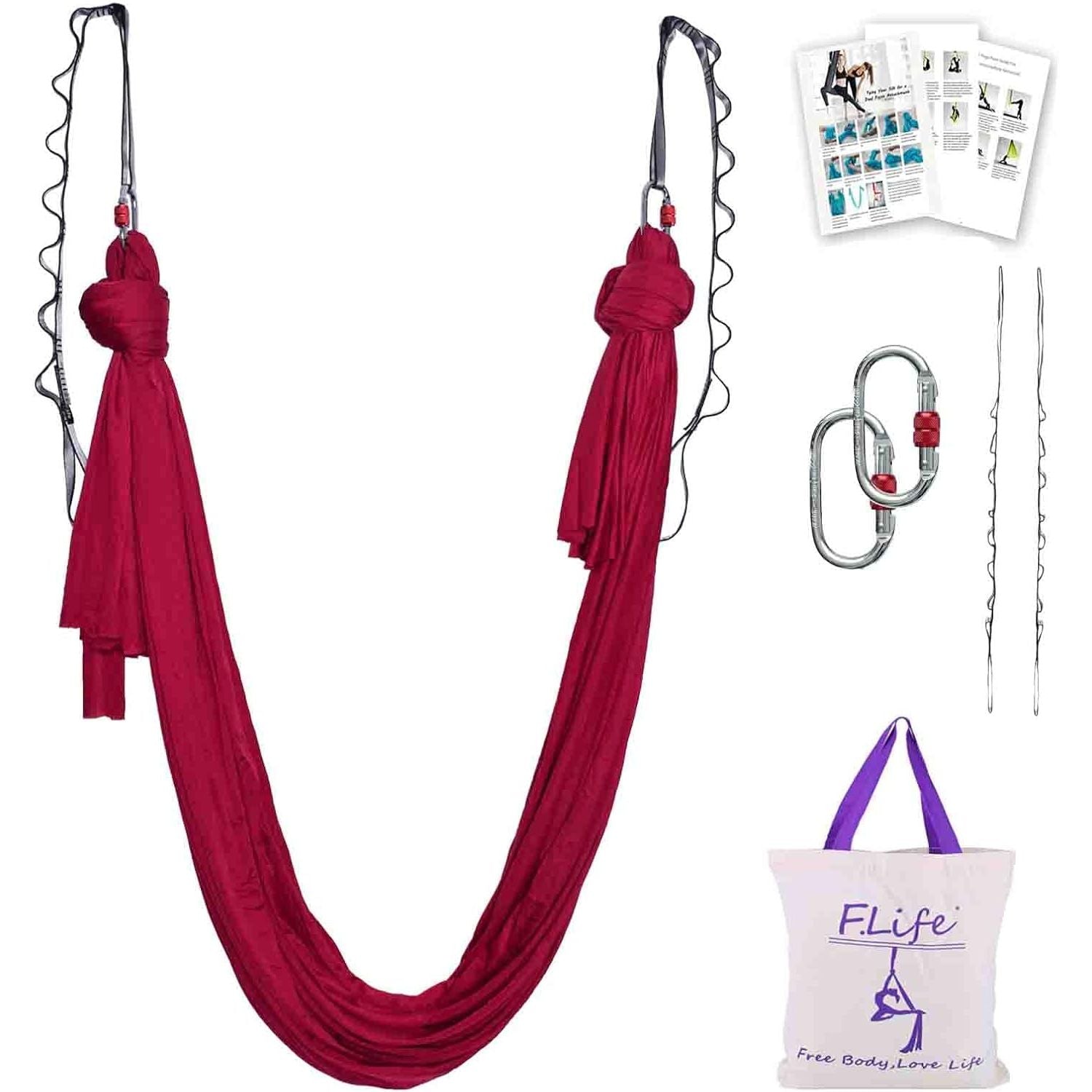 Buy now F.Life Aerial Silk Yoga Hammock & Swing for yoga Inversion,Strength training,starter hardware kit Dark red at indiglob india