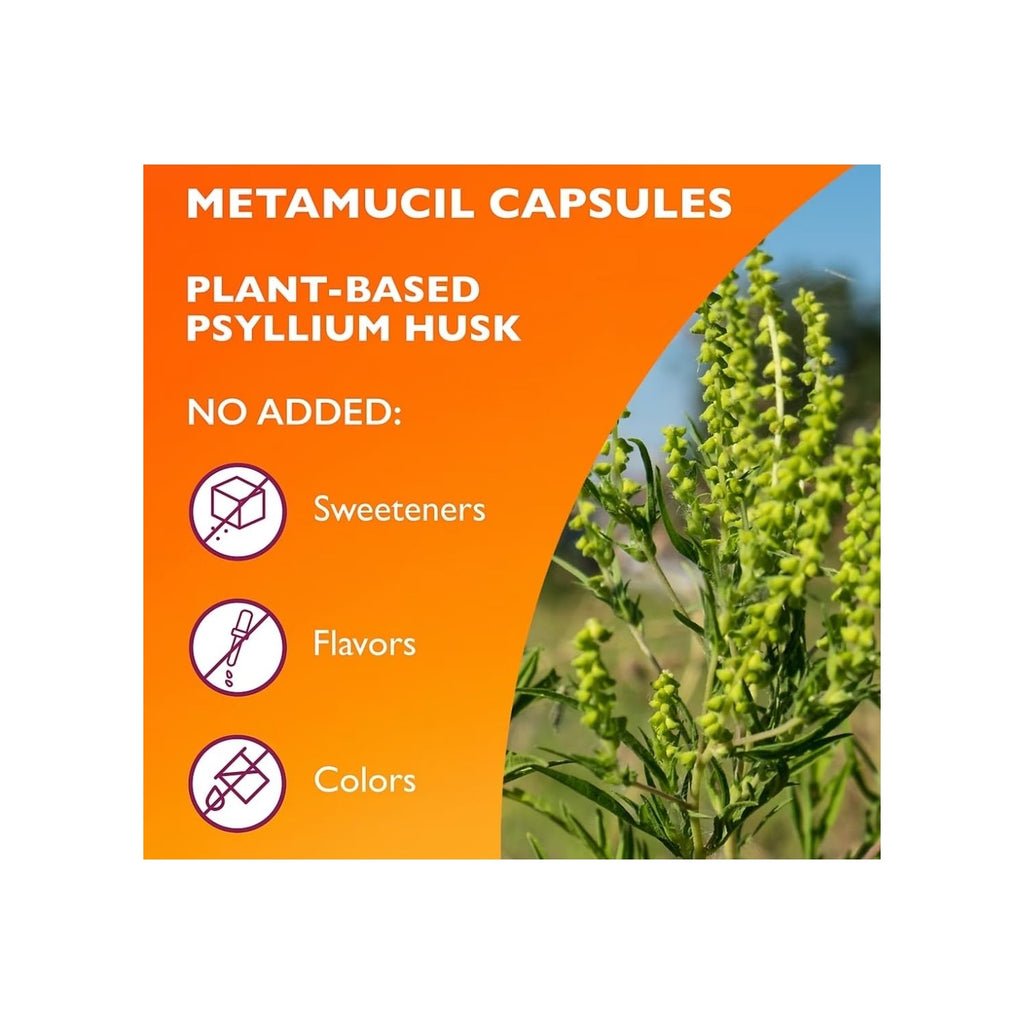 Metamucil 3-in-1 Fiber Capsules, Daily Psyllium Husk Fiber Supplement for Digestive Health, Plant Based Fiber Supplement, 340 Capsules (Pack of 1)