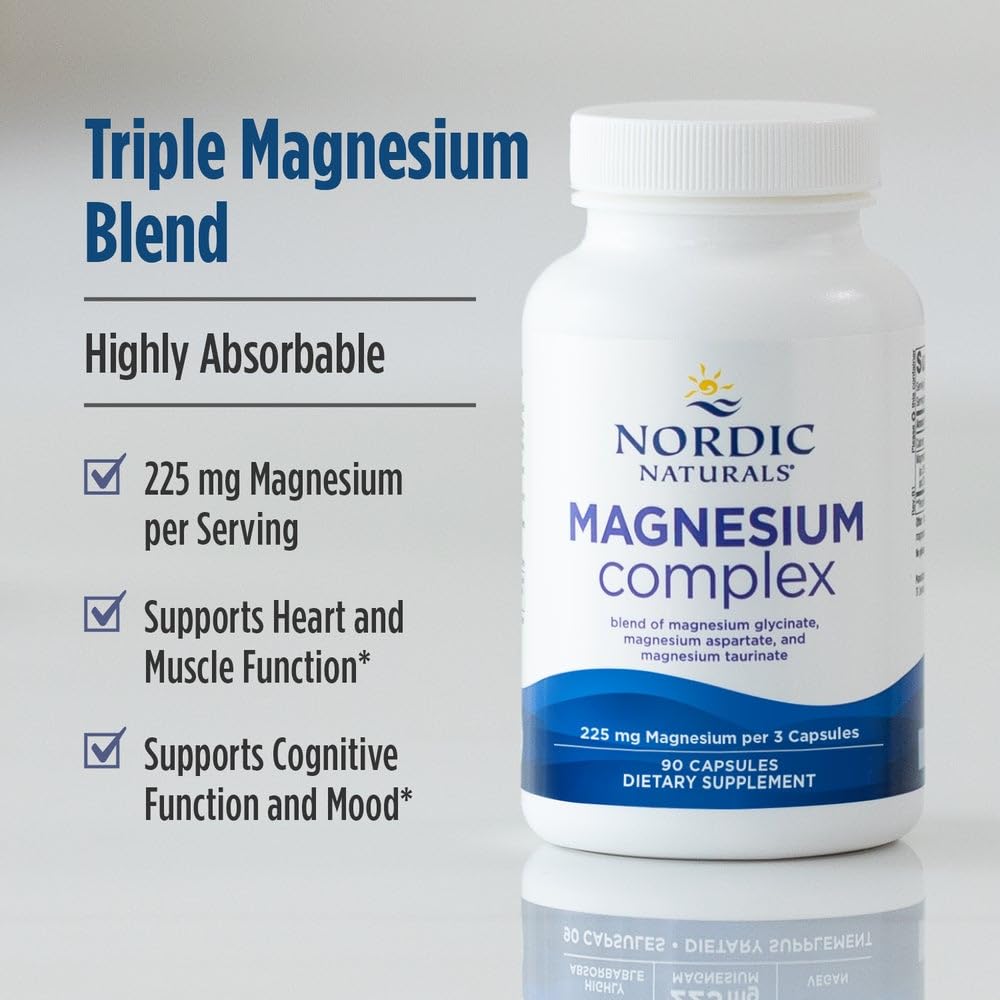 Nordic Naturals Magnesium Complex, 225 mg, Non-GMO, Vegan - 90 Capsules | Multi-form magnesium complex for enhanced absorption. Supports brain, heart, mood, energy & muscle relaxation. 30 servings.