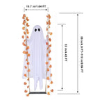 4.4 FT Swinging Ghost Halloween Decor - Outdoor Indoor Halloween Decorations with Ghost on A Swing for Outside Garden Yard Porch Tree, Hanging Large Spooky Cute Ghosts with String Lights for Party