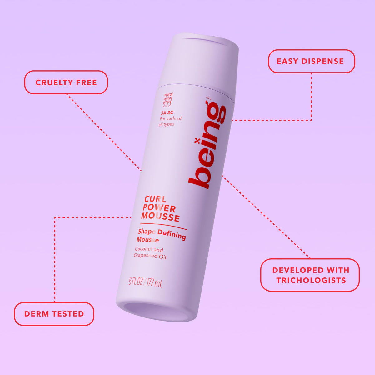 being CURL POWER MOUSSE Curl Defining Foam with Coconut and Grapeseed Oil 6 OZ(Pack of 2)
