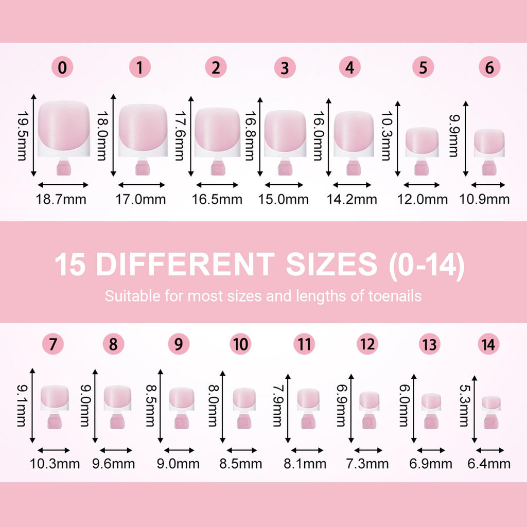 Toe Nail Press Ons, French Square Toe Tips, Press On Nails for Women | 150pcs Pre-Designed Soft Gel Thick False Toenail Extension, Berry Pink Full Cover Acrylic for DIY 15 Sizes