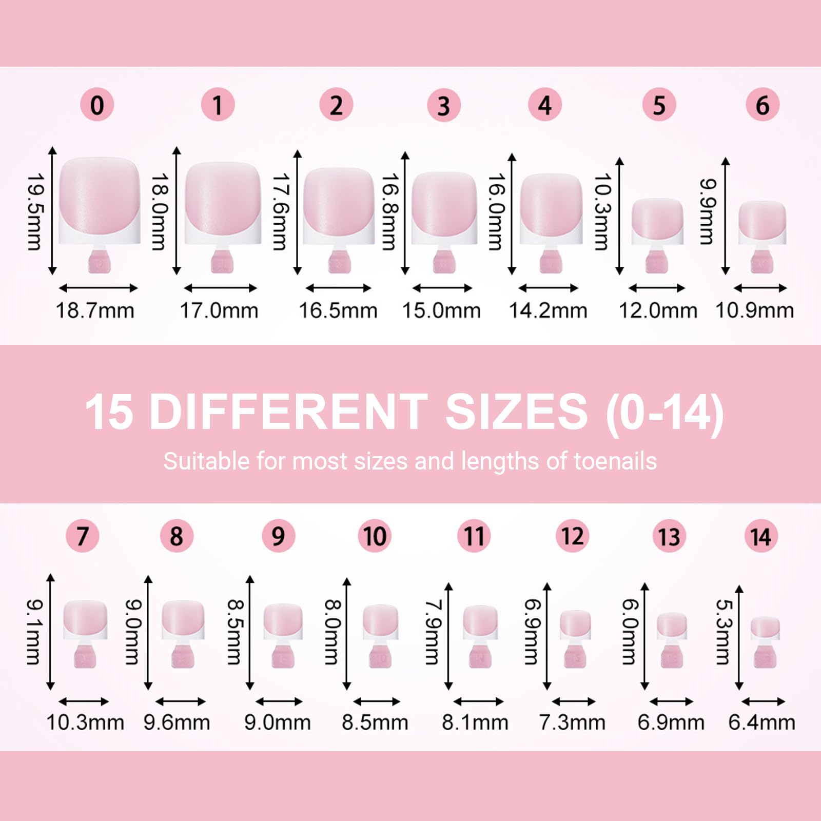 Toe Nail Press Ons, French Square Toe Tips, Press On Nails for Women | 150pcs Pre-Designed Soft Gel Thick False Toenail Extension, Berry Pink Full Cover Acrylic for DIY 15 Sizes