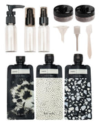 Buy now Kitsch 11 PCS Travel Bottles for Toiletries â€“ Travel Essentials Kit for Shampoo, Conditioner, Lotion & More - TSA Approved Travel Bottles, Leak-Proof Refillable Travel Size Containers - Black & Ivory at indiglob india