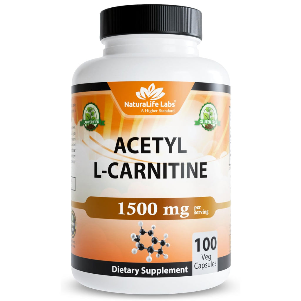 NaturaLife Labs Acetyl L-Carnitine (ALCAR) 1500 mg per Serving – 100 Capsules – Non-GMO, Gluten-Free, Vegan (2 Pack)