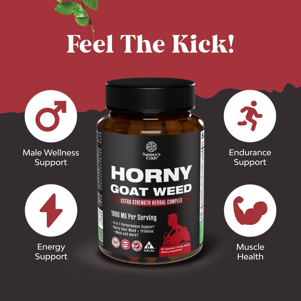 Horny Goat Weed for Men (9 in 1 Formula) - Male Enhancing Supplement - 60ct | Male enhancing formula with hornygoatweed for men extract to support stamina, vitality & drive
