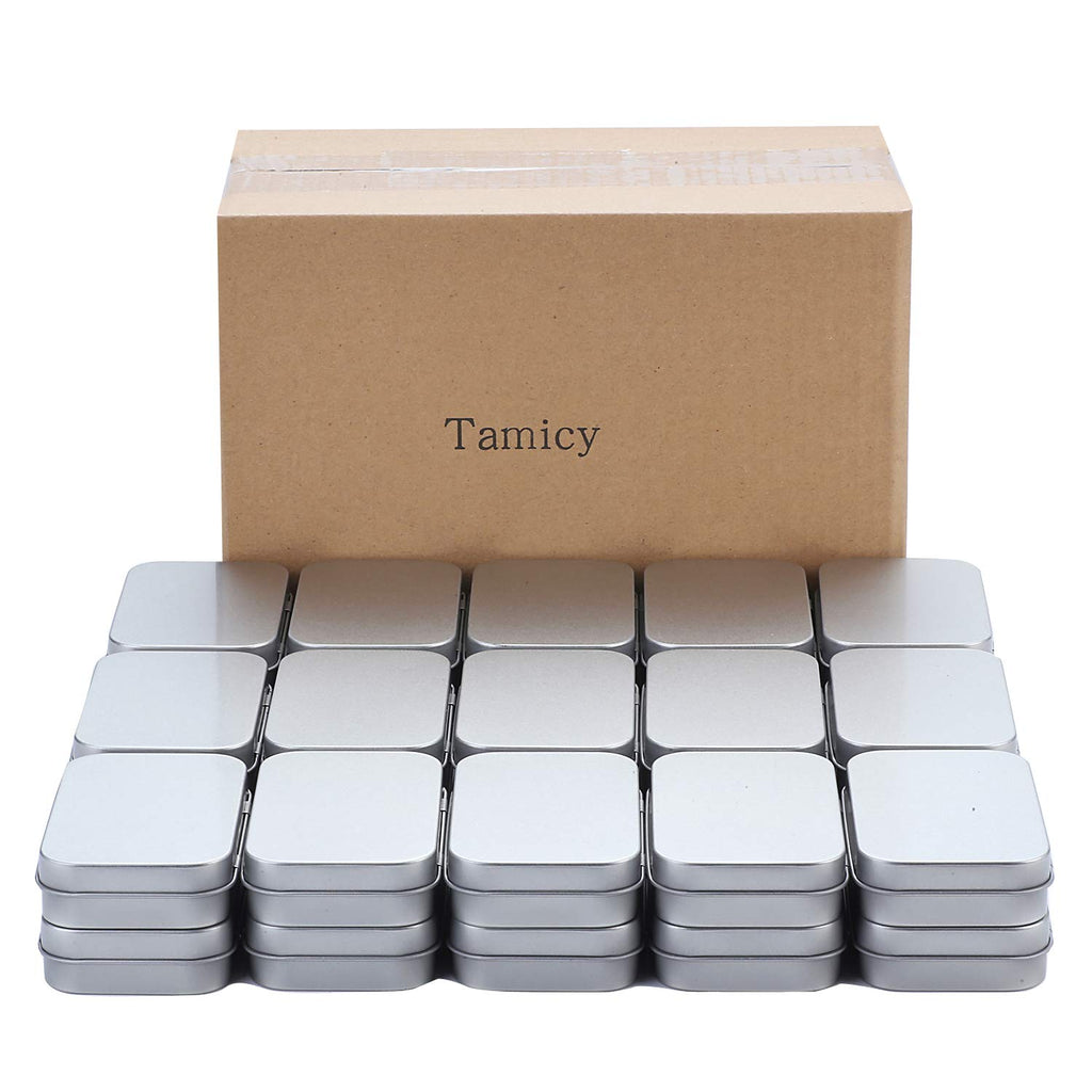 Tamicy Metal Rectangular Empty Hinged Tins, Pack of 40, Silver