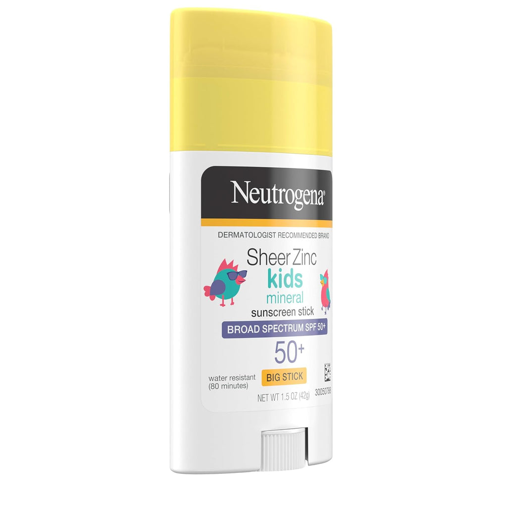 Buy now Neutrogena Sheer Zinc Oxide Kids Mineral Sunscreen Stick, Broad Spectrum SPF 50+ & UVA/UVB Protection & Water Resistant with Residue-Free, No-Mess Application, Oil- & Paraben-Free, 1.5 oz at indiglob india