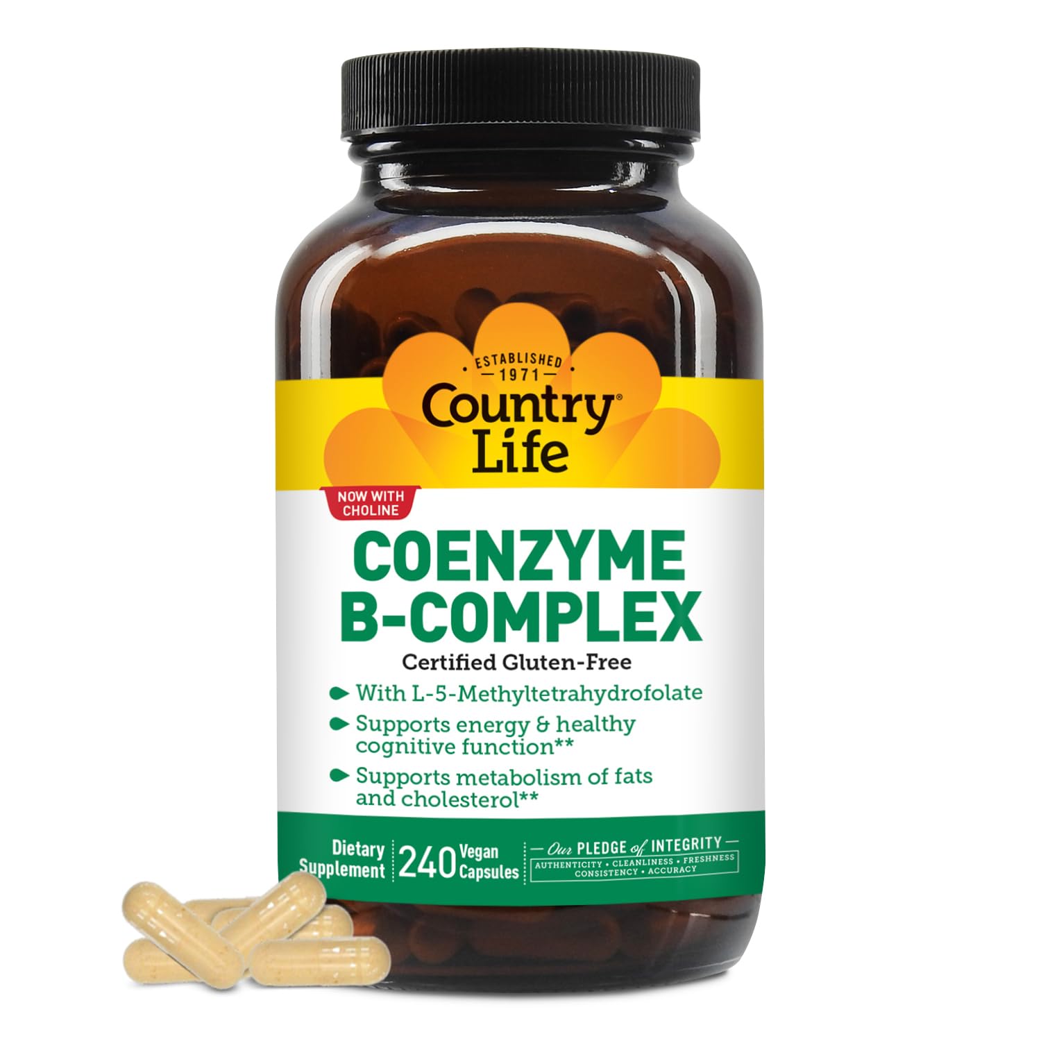 Country Life Coenzyme B-Complex with Choline, 60 Vegan Capsules | Active coenzyme B vitamins with choline to support cellular energy, cognitive function and healthy metabolism
