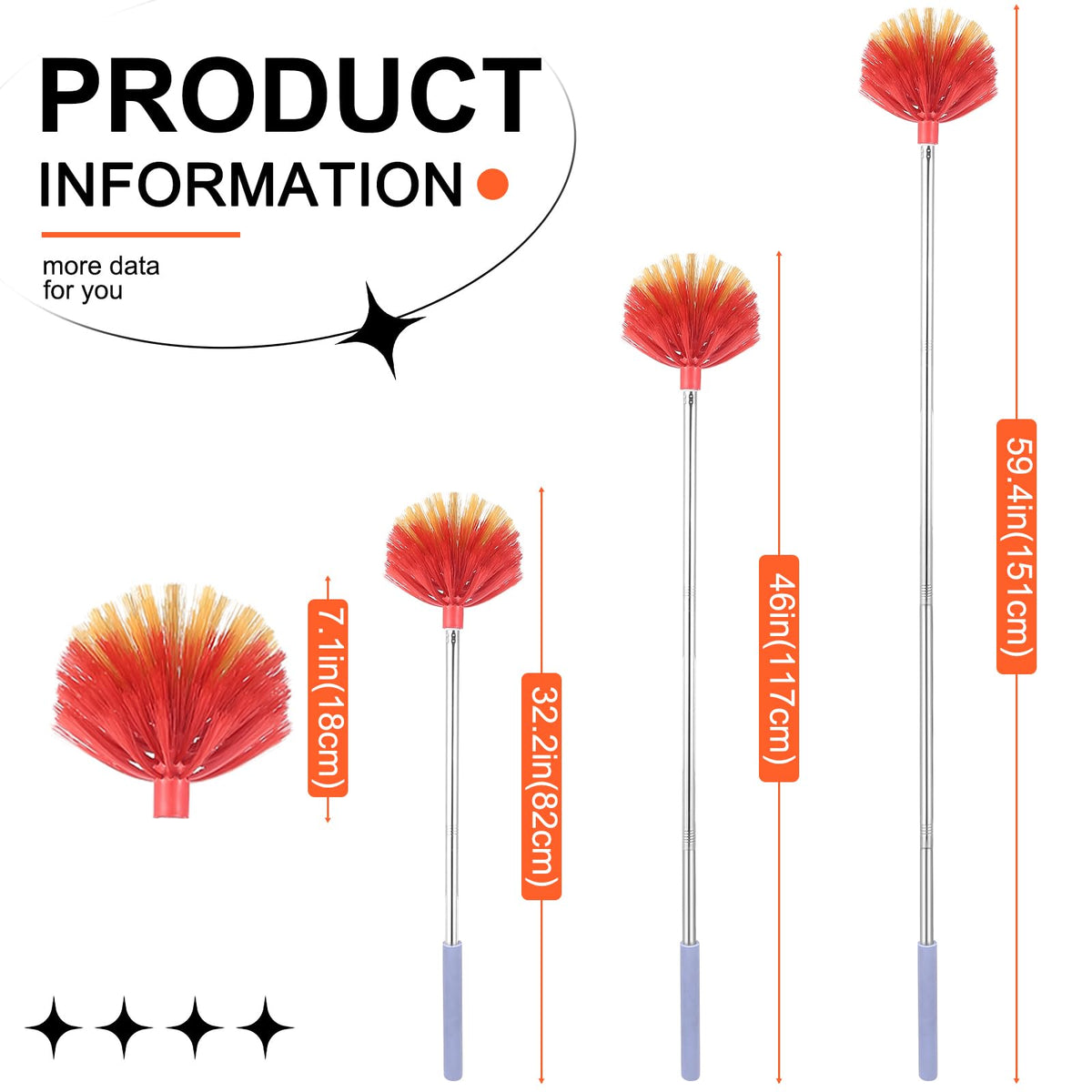 Cobweb Duster with Extension Pole, 59" Adjustable Spider Web Brush