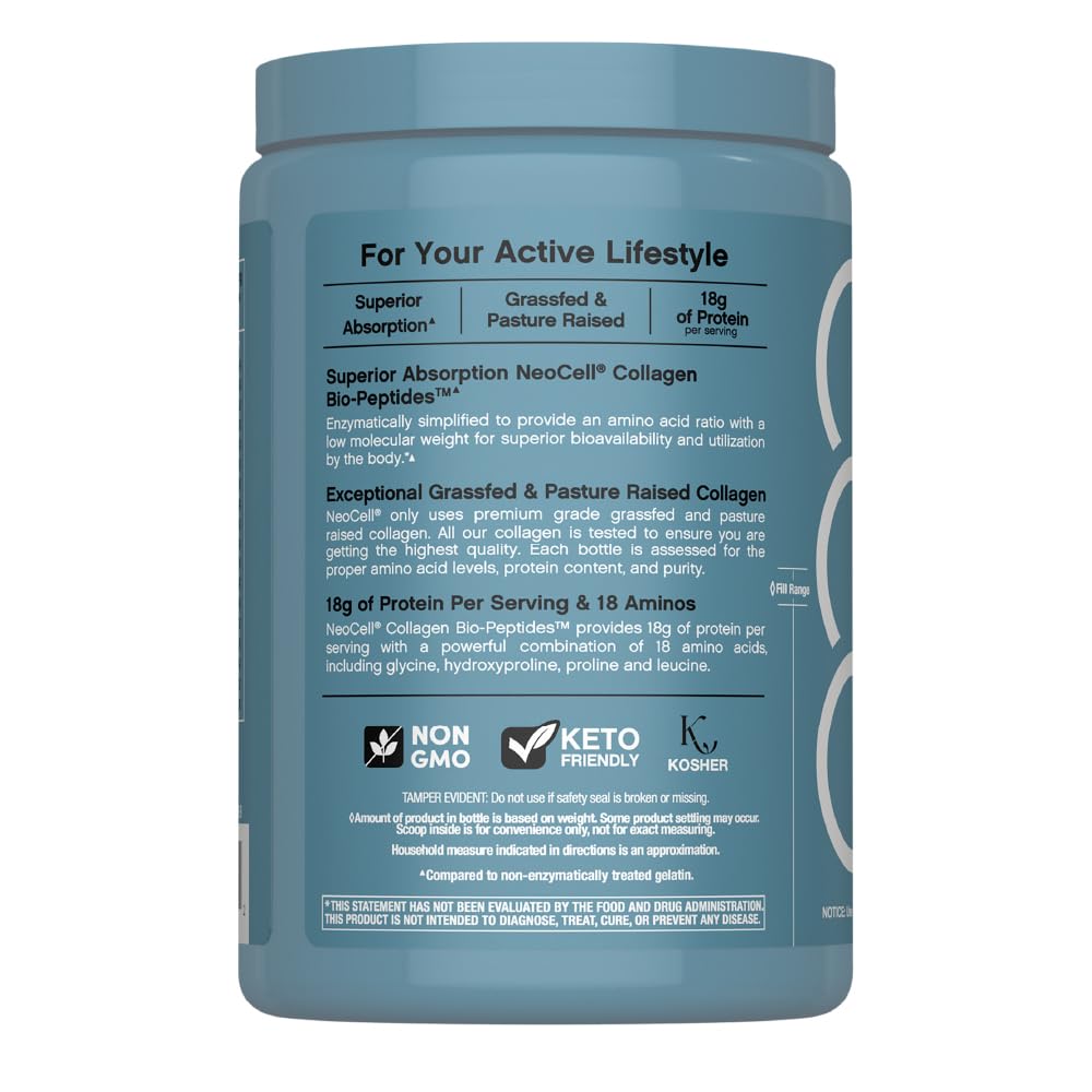 NeoCell Collagen Bio-Peptides Powder | 10oz | Super Hair, Skin, and Nails | Superior Absorption | Grassfed Protein Supplement | Advanced with 18 Essential Amino Acids