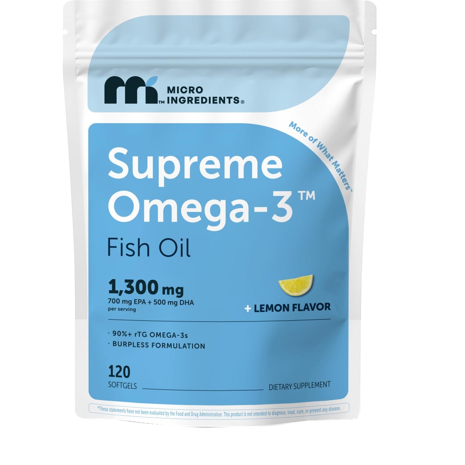 Micro Ingredients Supreme Omega-3 Fish Oil w/Ultra High EPA & DHA, Burpless Softgels | rTG Omega-3 with Vitamin D3 | Wild-Caught Cold Deep-Sea Fish | Lemon Flavor, Easy to Swallow, 60ct