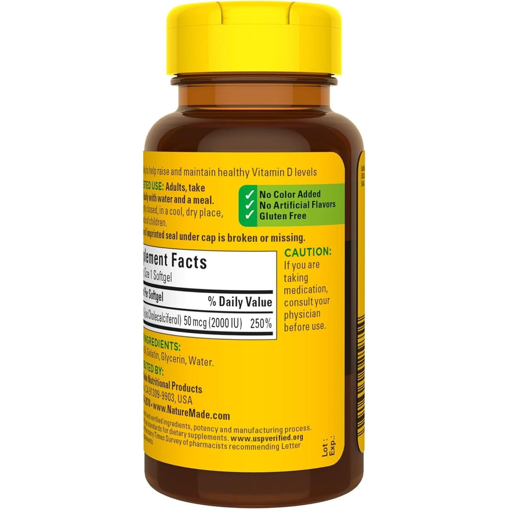 Nature Made Vitamin D3 2000 IU Liquid Softgels 90 ea (Pack of 3)
