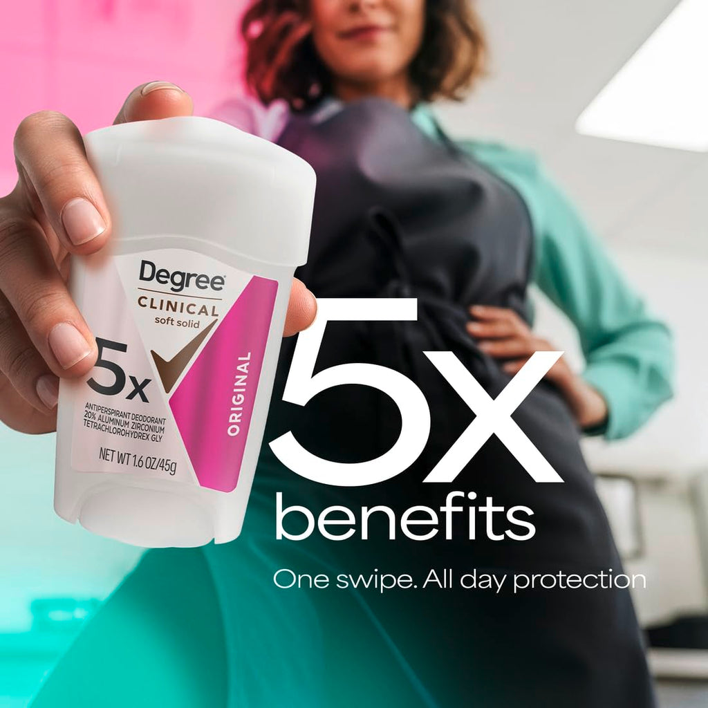 Degree Clinical Antiperspirant Deodorant Soft Solid, Original, 1.6 oz | For stress sweat, Helps keep you dry & confident, With 96H protection, soft solid