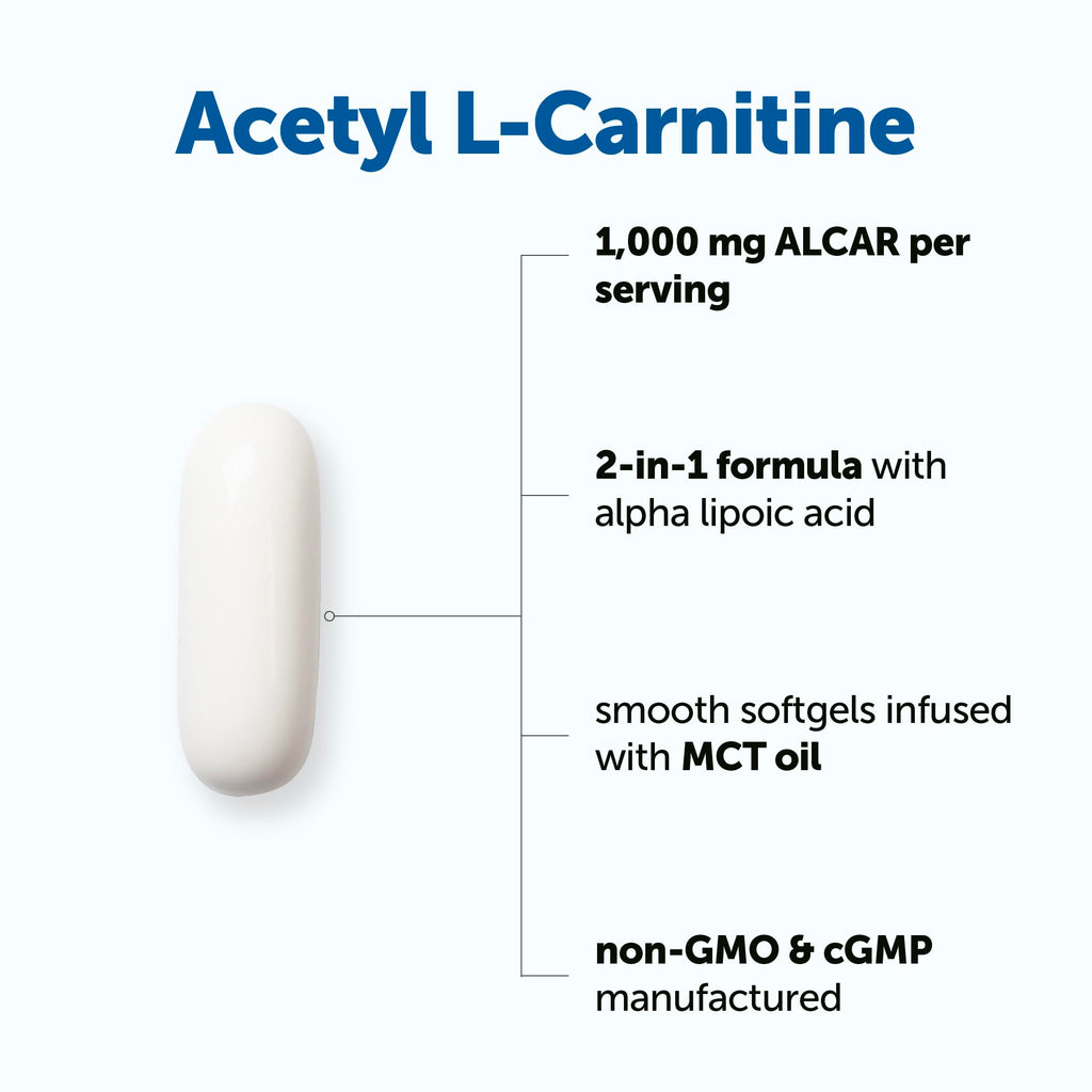 Acetyl L-Carnitine 1000mg per Serving with Alpha Lipoic Acid, 240 Softgels