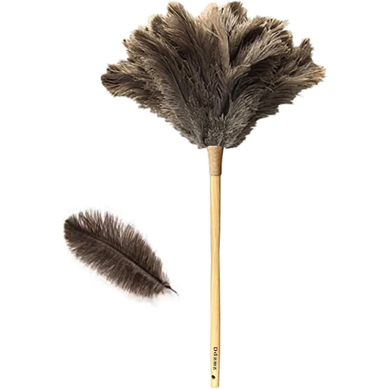 Buy now Feather Duster, Feather Dusters for Cleaning Ddzmz Fluffy Natural Genuine Ostrich Feathers with Wooden Handle Reusable Handheld Ostrich Feather Duster Cleaning Supplies, Gray and Brown(Length 16") Brown 24" at indiglob india