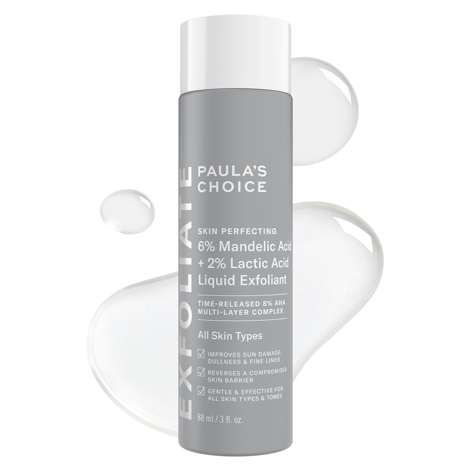 Paula's Choice 6% Mandelic + 2% Lactic Acid Liquid Exfoliant | Gentle AHA Exfoliation for Discoloration, Bumpy Texture & Radiance, for Sensitive Skin, Fragrance-Free