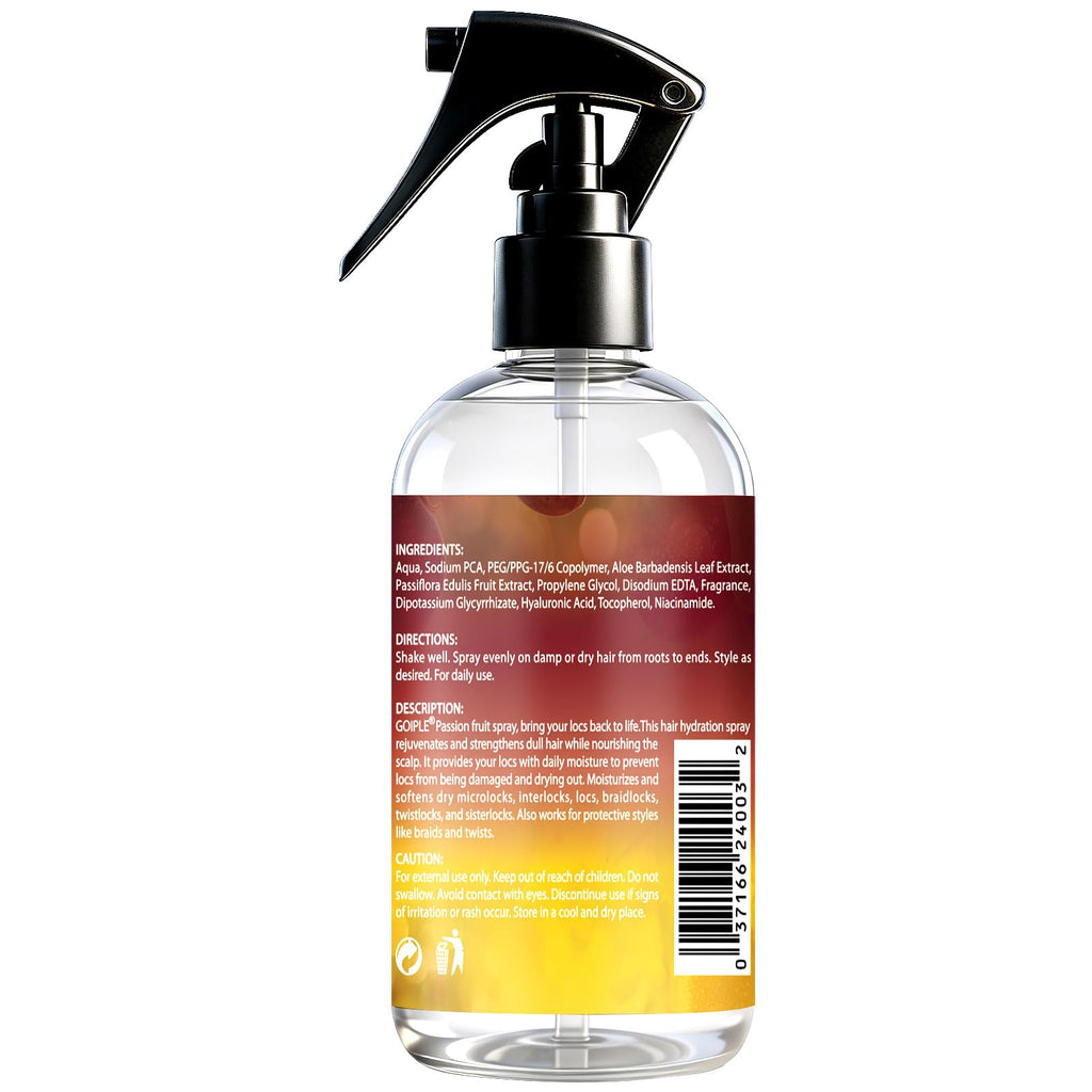 Goiple Loc Moisturizing Spray for Dull, Dry Locs - Daily Passion Fruit Hair and Scalp Moisturizer for Dreadlocks, Microlocks, Braids- Refreshing Moisturizer Loc Spray for Anti-frizz (8.45fl oz)