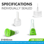 31G 5mm Pen Tips Universal Fit Easy to Use 100CT Comfortable Design