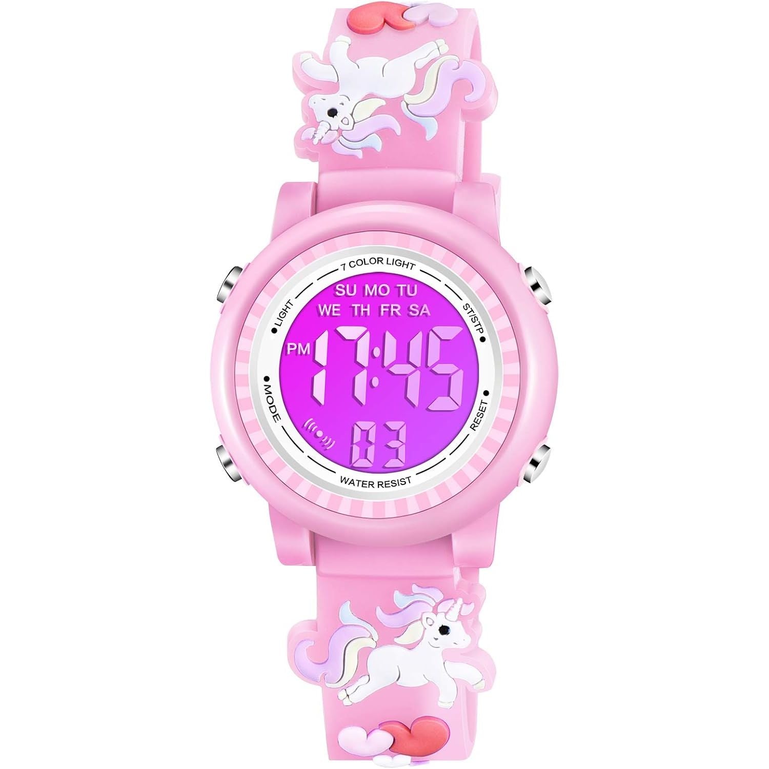 Buy now Venhoo Kids Watches 3D Cartoon Waterproof 7 Color Lights Toddler Wrist Digital Watch with Alarm Stopwatch for 3-10 Year Girls Little Child Pink at indiglob india