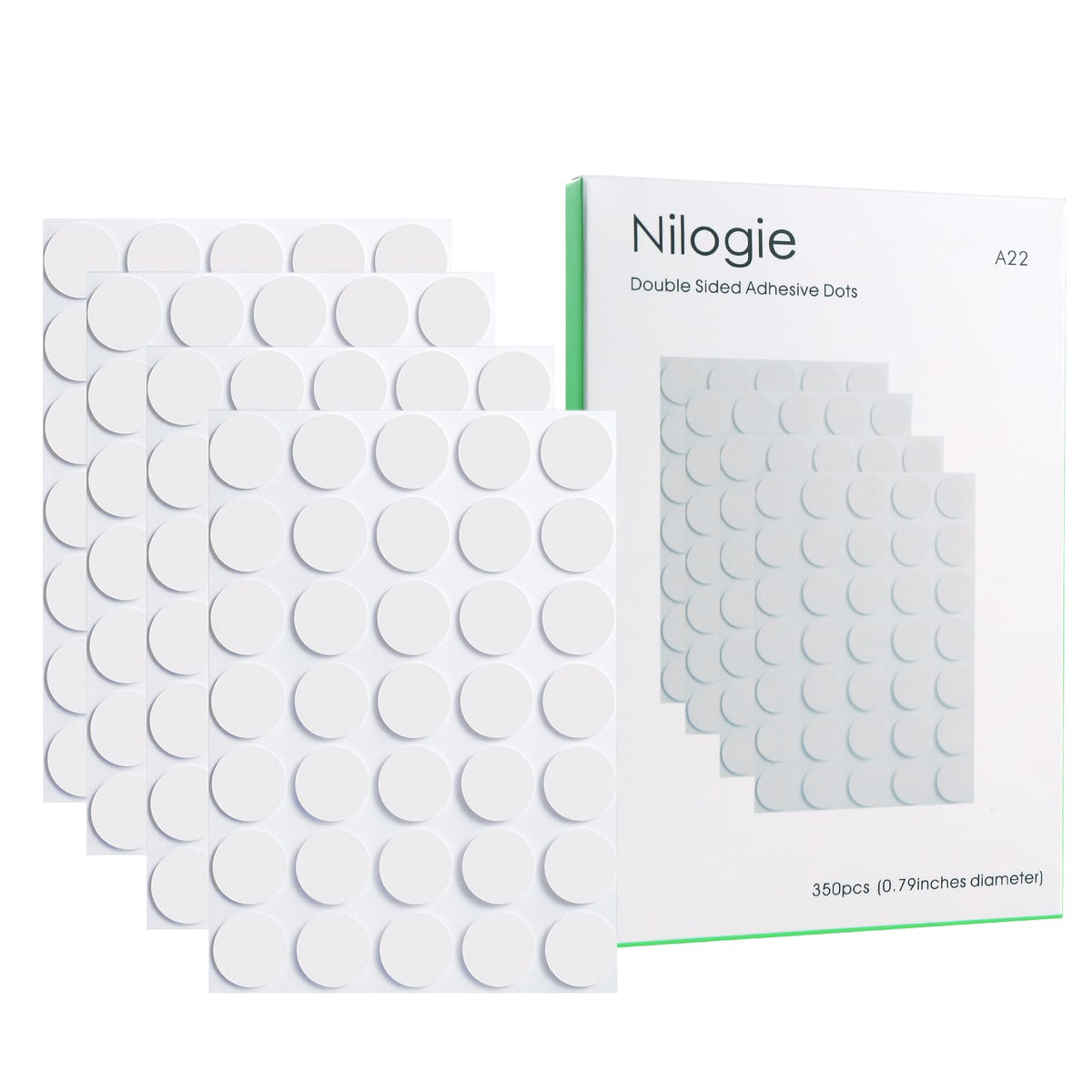 Nilogie 350pcs Clear Double Sided Sticky Dots - (.79 inch Diameter) Removable Adhesive Glue Dots for Crafts, Balloons, and Wall Decor - No-Mess Sticky Tack Putty for Posters, Photos, Party Decorations