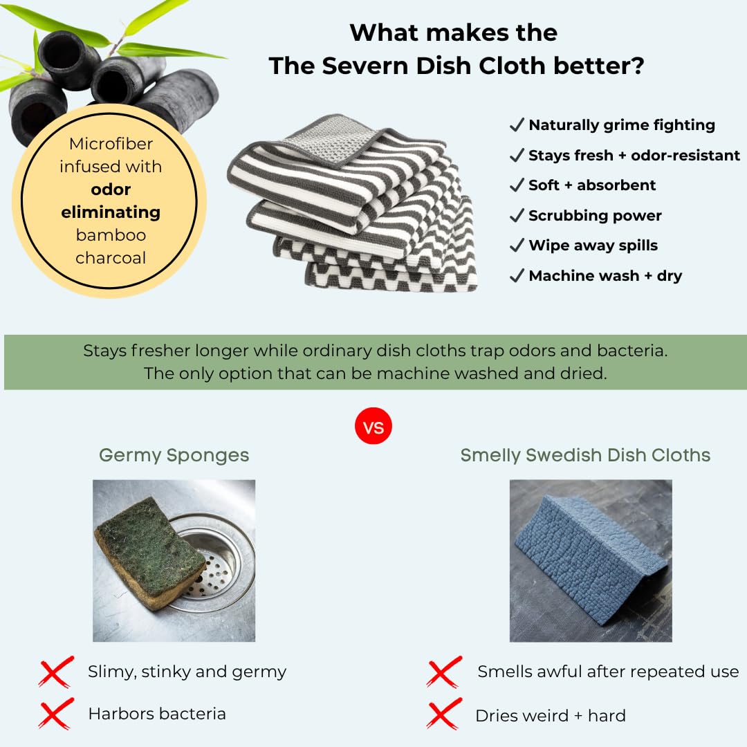 Dish Cloths for Washing Dishes 4pk - Odor-Resistant & Non-Scratch Scrubber