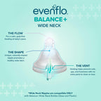 Evenflo Balance+ Glass Wide Neck Baby Bottles, Clear, 6 fl oz, 6 Pack