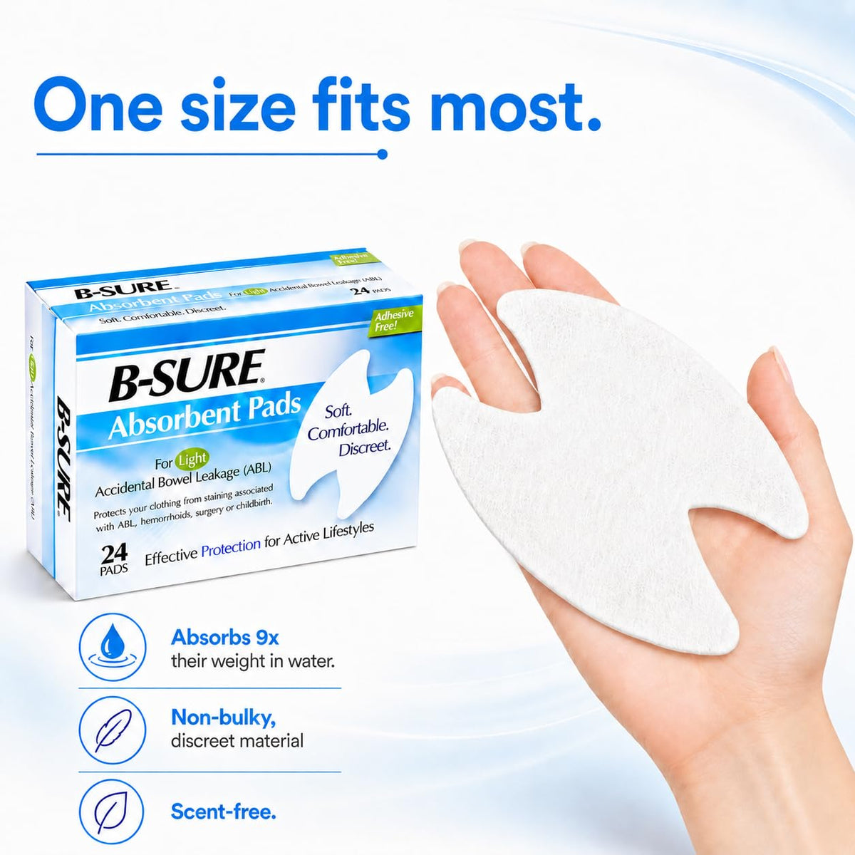 Birchwood Laboratories B-Sure Absorbent Pads for Light Accidental Bowel Leakage Box/24 Pads