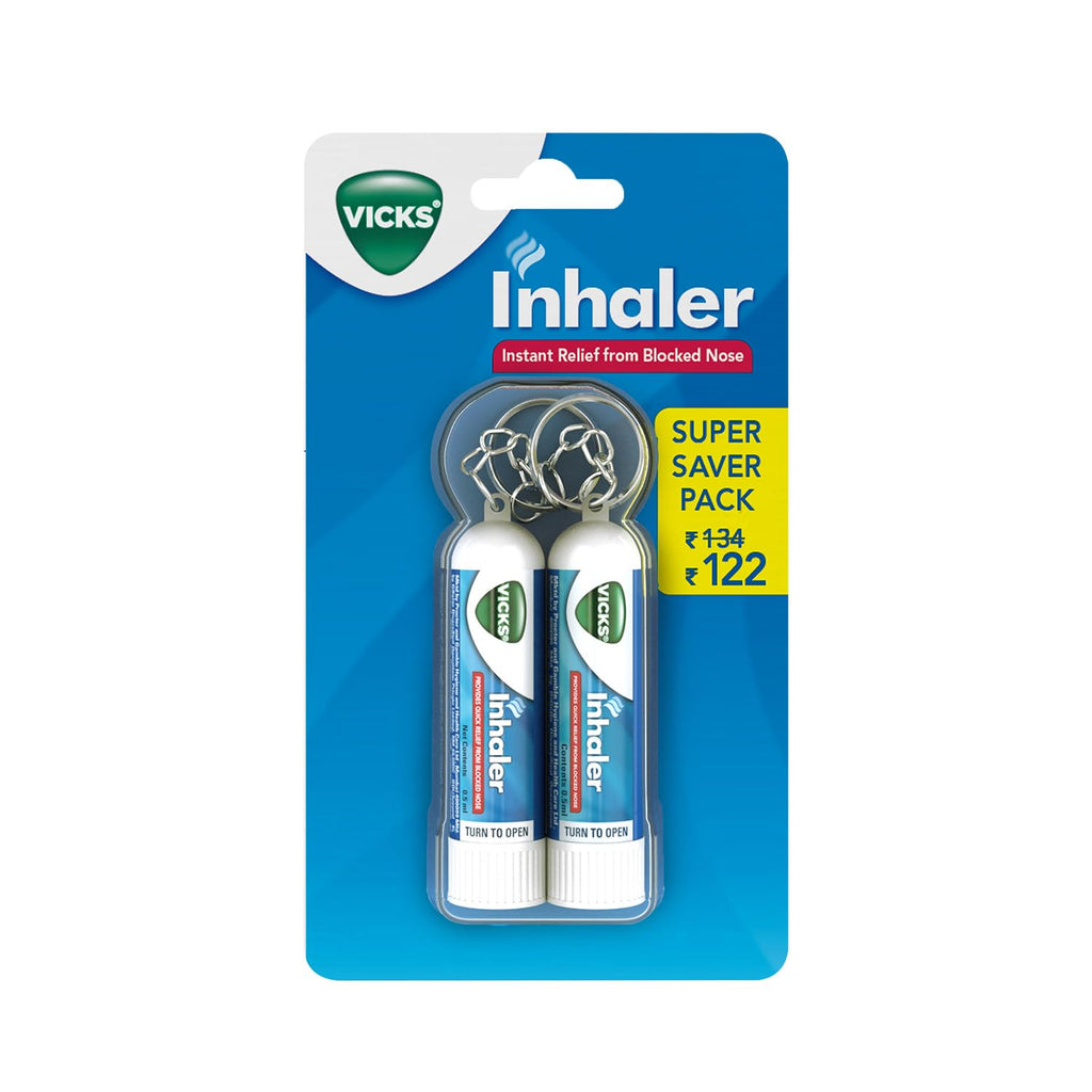 Buy now KRUM Vicks Inhaler, Portable Nasal Inhaler, Non-Medicated, Soothing Vapors to Breathe Easy, Menthol Scent, 2 Inhalers at indiglob india
