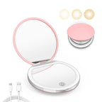 Black Compact Mirror with Light, 1X/3X Magnification LED Pocket Mirror | USB Data Cable, Mini, Purse, Pocket, Travel, Gift, makeup, mini, women, essentials, LED, fiberglass
