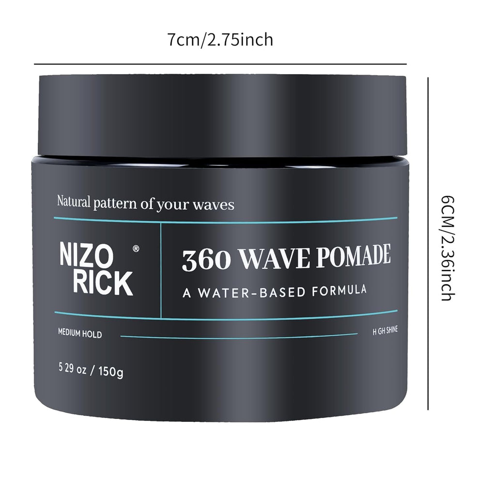 Men's 360 Wave Pomade 150g, Water-Based – Wave Styling Grease for Hair – Non-Greasy, Strong Hold & Layered Waves,150g/5.29oz
