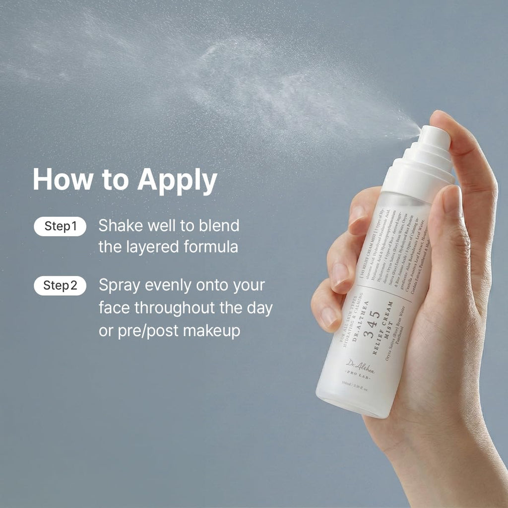 Dr.Althea 345 Relief Cream Mist, Korean Vegan Skin Care, 3.38 Fl Oz | Insant Hydration, Calming Skin Irritation with Hyaluronic Acid, Panthenol, Centella Asiatica Leaf Water, Madecassoside