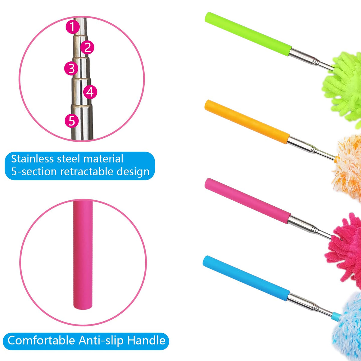 4 pcs Extendable and Washable Microfibre Feather Duster,13" to 30" Reachable, Microfibre Cleaning Tool, Small Dusters for Cleaning Office, Car, Computer, Furniture, Sofa