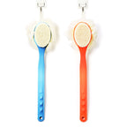 Shower Body Brush Bristles & Mesh Loofah Sponge,Curved Handle Back Scrubber | Long Handle Bath Brush with Mesh Sponge for Skin Exfoliating,Massage Bristles Suitable for Wet or Dry,Men & Women(Blue)