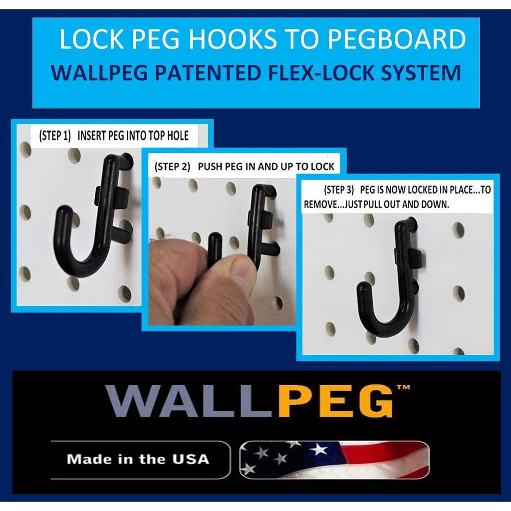 Buy now WallPeg 2 Black Pegboard Panels (24"x16" Each) with 36 Assorted Peg Hooks – Heavy-Duty Peg Board Garage Organizer Kit – Patented Flex-Lock Hooks – Made in USA Wall Storage System at indiglob india