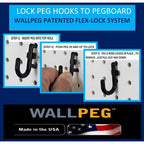 Buy now WallPeg 2 Black Pegboard Panels (24"x16" Each) with 36 Assorted Peg Hooks – Heavy-Duty Peg Board Garage Organizer Kit – Patented Flex-Lock Hooks – Made in USA Wall Storage System at indiglob india