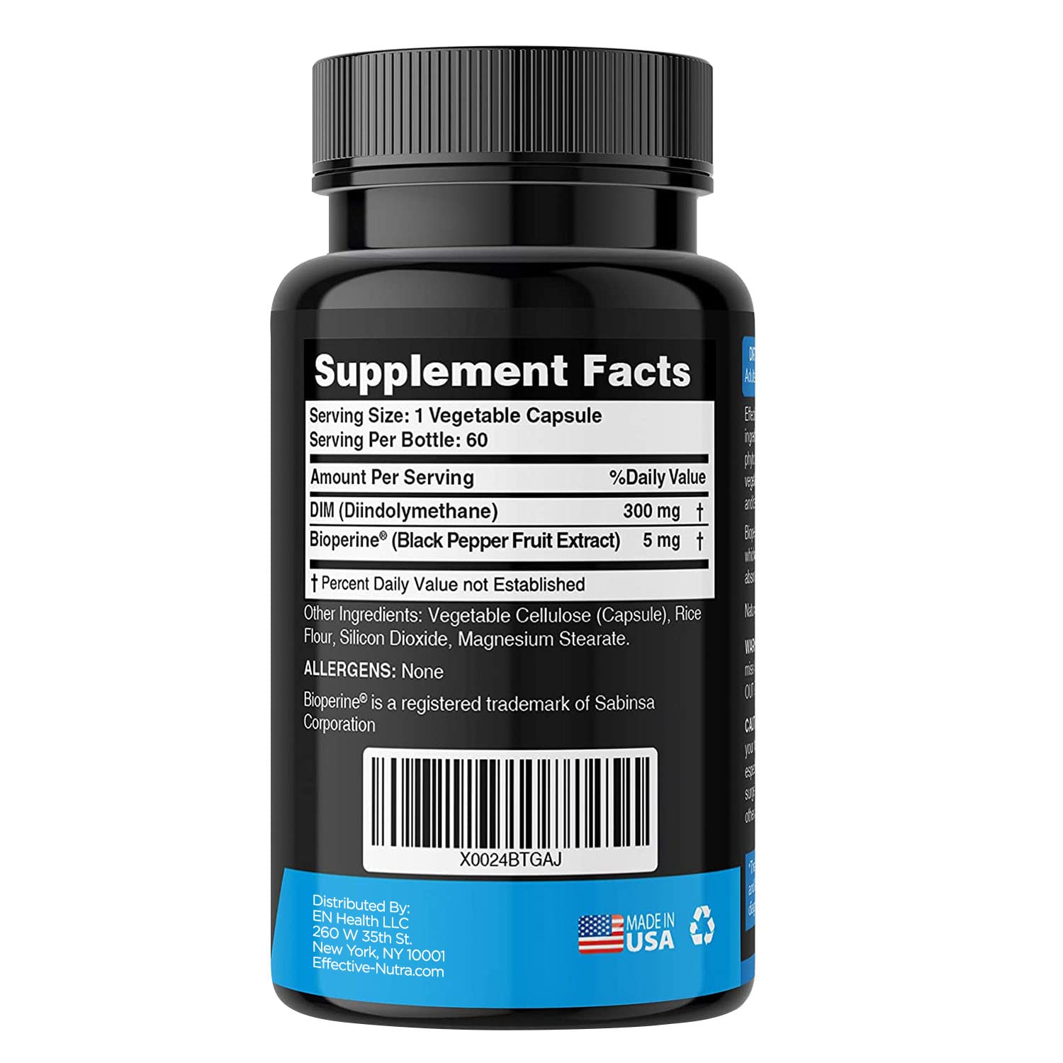 Effective Nutra DIM Supplement 300 mg with BioPerine, 60 Count | Estrogen blocker for men and estrogen balance for women, extra-strength DIM, one capsule daily, 2-month supply