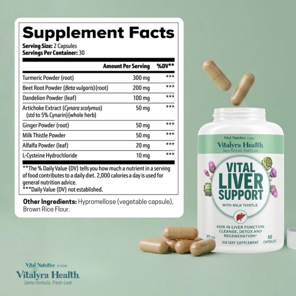 VITAL NUTRITIVE Milk Thistle Liver Support Supplement - Silymarin | 9-in-1 liver support formula with organic milk thistle (silymarin). Non-GMO, gluten-free. 30-day supply.