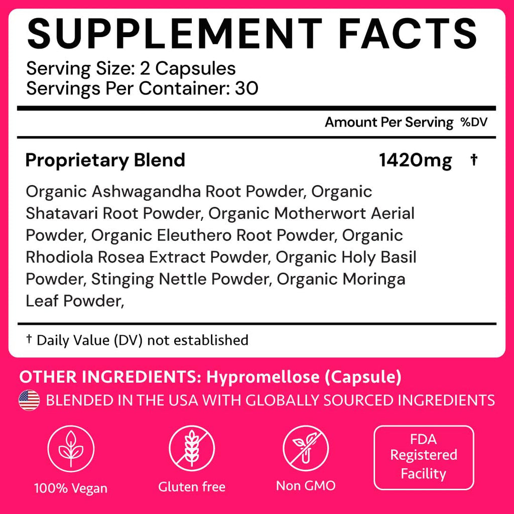 Ayurvedic Hormone Balance for Women | Cortisol Reducer | Mood, Energy, Stress, & Sleep Support | Estrogen | Perimenopause | Ashwagandha, Rhodiola, & Holy Basil | Made in USA | 60 Ct. - OSH Wellness