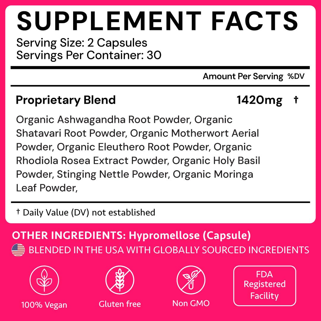 Ayurvedic Hormone Balance for Women | Cortisol Reducer | Mood, Energy, Stress, & Sleep Support | Estrogen | Perimenopause | Ashwagandha, Rhodiola, & Holy Basil | Made in USA | 60 Ct. - OSH Wellness