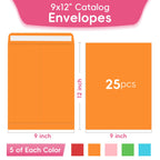 25 Pack Colored Mailing Envelopes, 9 x12 Inches Self-Seal Manilla Envelopes