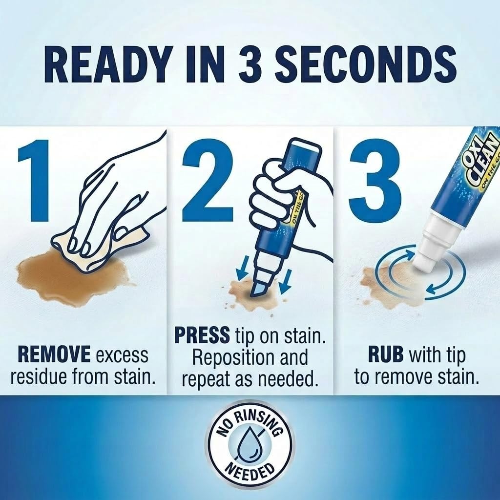 OxiClean On The Go Stain Remover Pen, 0.74 Fl Oz – Instant Travel Stain Cleaner for Clothes, Food, Wine, Coffee, Makeup, Portable & Easy Use