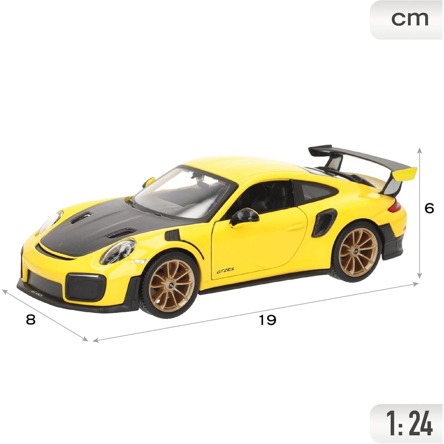 Buy now Maisto Porsche 911 GT2 RS Yellow with Carbon Hood and Gold Wheels Special Edition 1/24 Diecast Model Car at indiglob india
