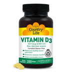 Country Life Vitamin D3 2500 IU, Non-Fish Source, 200 Softgels