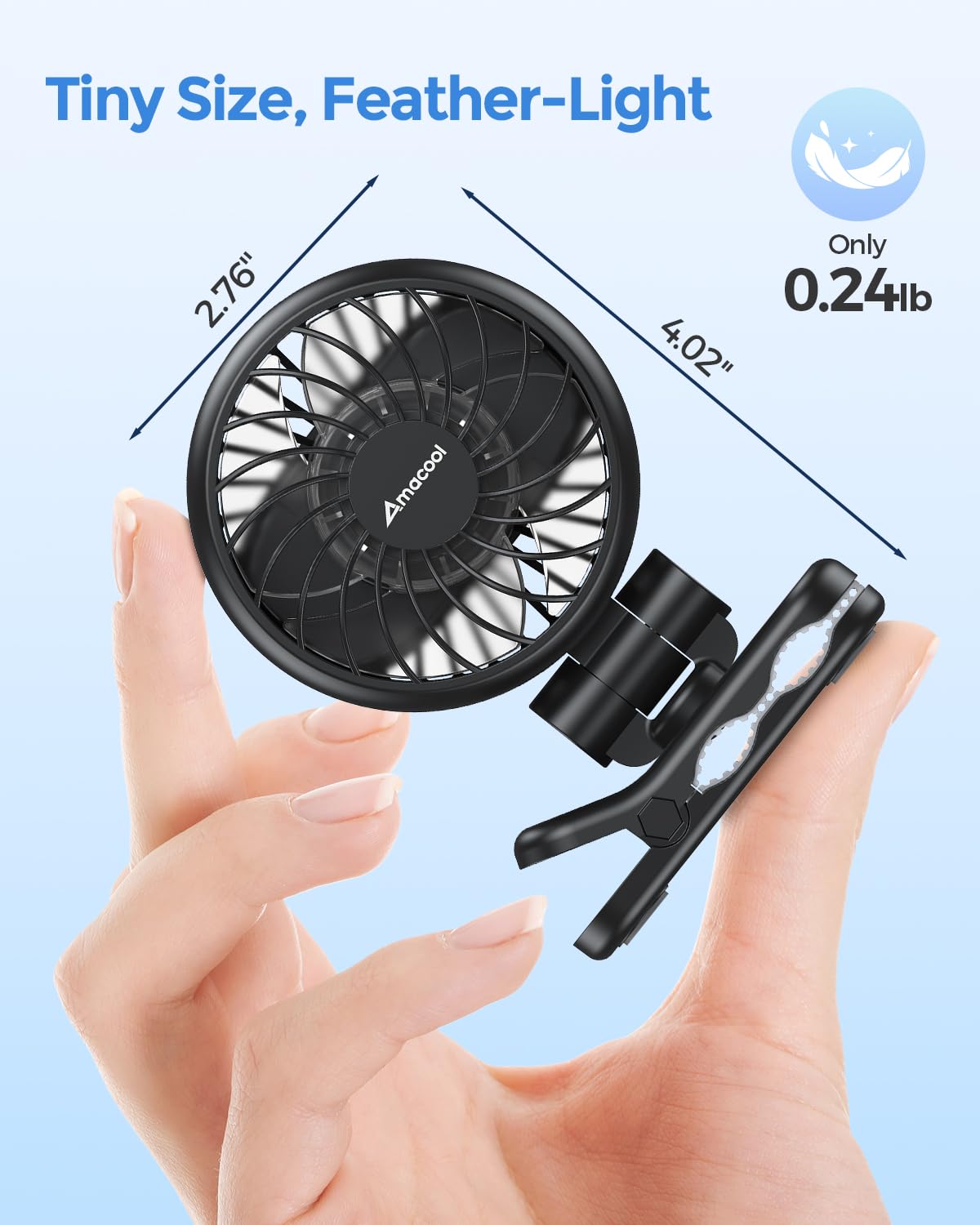 AMACOOL Mini Baby Fan with Clip for Carrier Stroller, Ultra Light 0.24 lb