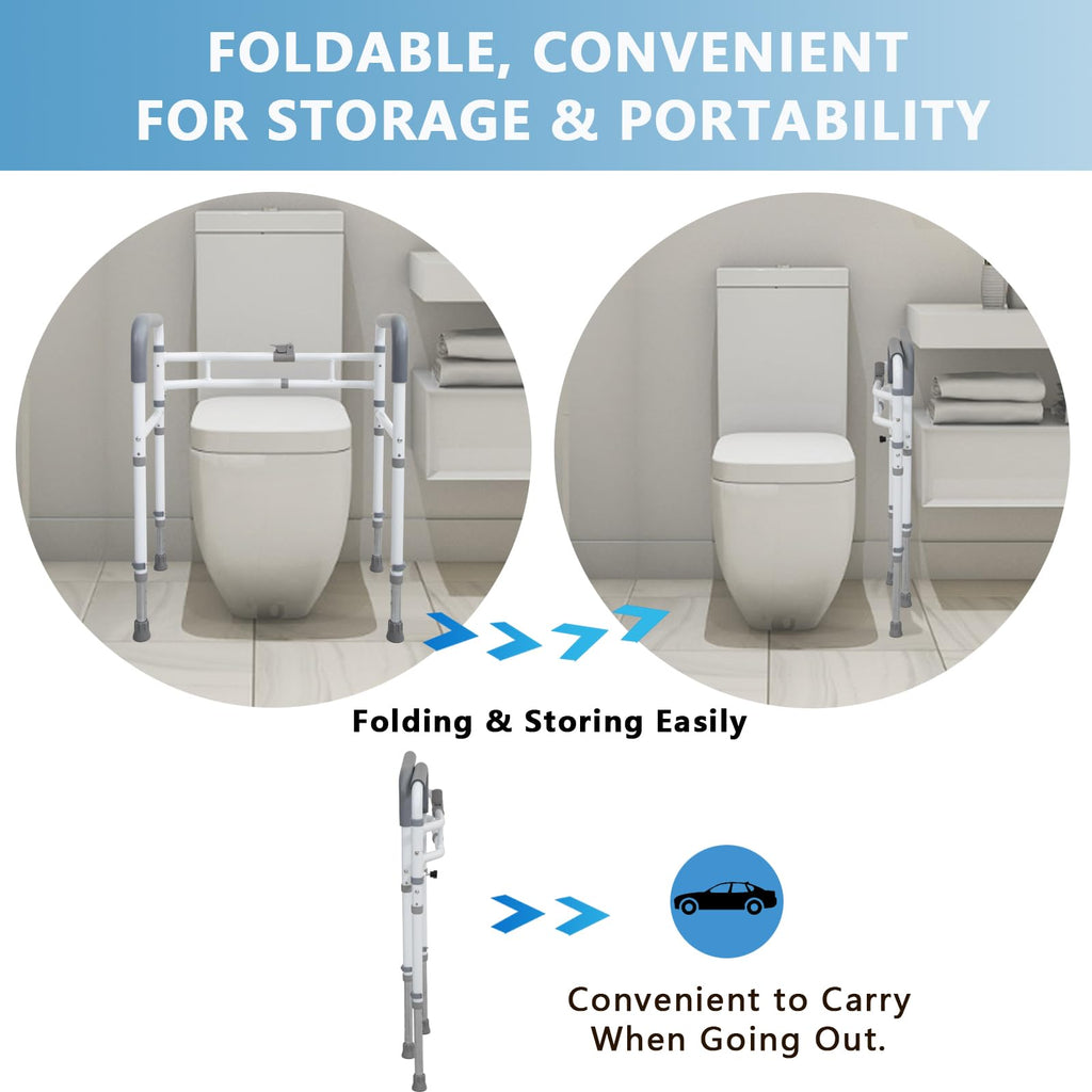 WeHwupe Toilet Safety Rail for Seniors, Height & Width Adjustable Frame